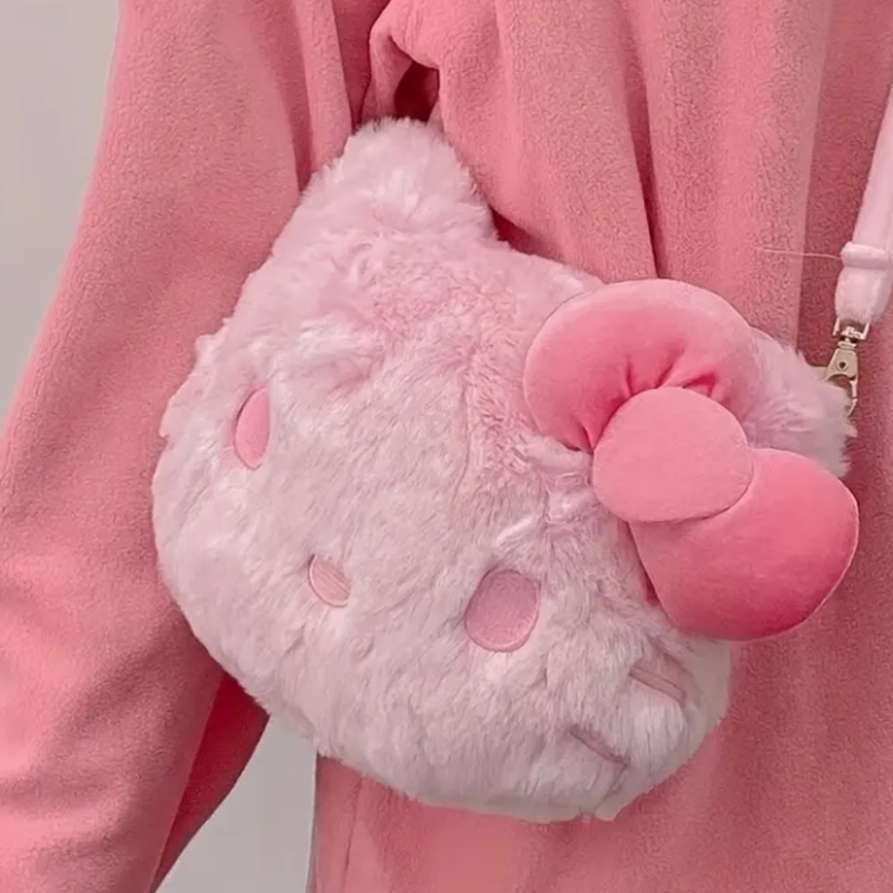 Cute Hello Kitty Pink Plush Crossbody Bag